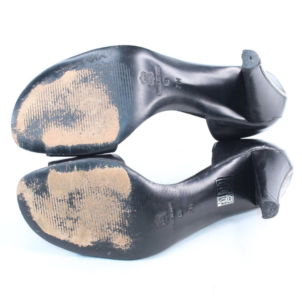 Via Spiga Black Leather Peep Toe High Heels #133 - Picture 8 of 9